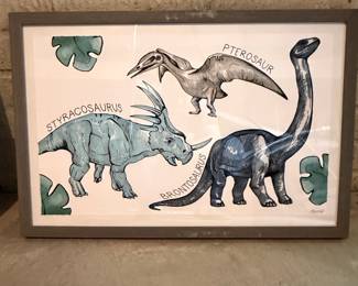 Framed Watercolor Print of Dinosaurs