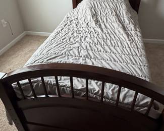 Dark Wood Twin Bed Frame with Arched Spindle Headboard and Footboard
