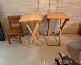 Vintage Wooden TV Tray Table and Chair Set