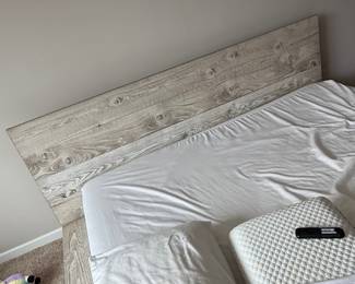 Whitewashed Wood Plank Platform Bed Frame