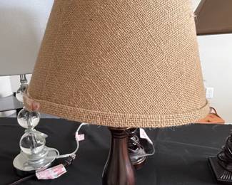 Traditional Wooden Base Table Lamps with Burlap Shades (Set of 2)