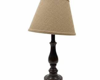 Traditional Wooden Table Lamp with Burlap Shade