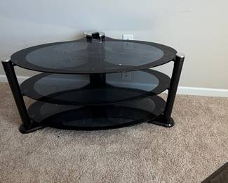 Oval Black Glass 3-Shelf Media Stand