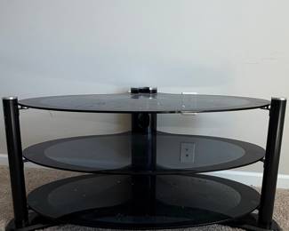 Oval Black Glass 3-Shelf Media Stand