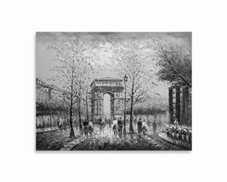 Monochromatic Oil Painting of the Arc de Triomphe by Caroline Burnett