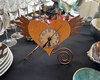 Wood and Metal Winged Heart Clock