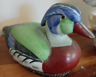 Hand-carved painted wood duck decoy