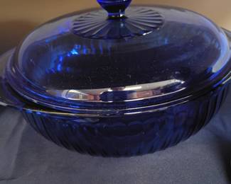 Cobalt blue glass covered casserole dish