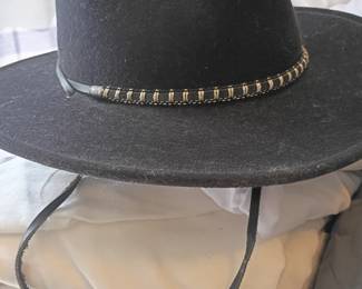 Black Stetson cowboy hat with leather band