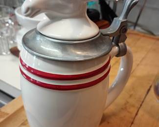 German beer stein with moose figural lid