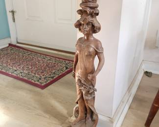 Antique carved wood figural pedestal plant stand