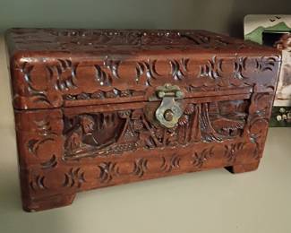 Carved wood Asian-style decorative trinket box