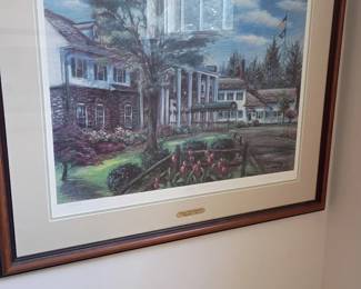 Framed colonial home landscape print