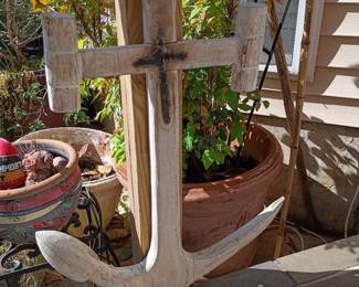 Large wooden ship anchor nautical outdoor decor