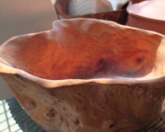 Large hand-turned wood burl serving bowl