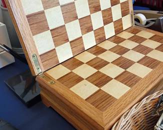 Wooden inlaid folding chess and checkers board
