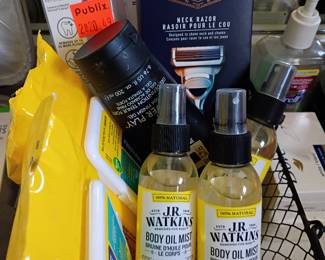 Men's grooming lot: King C. Gillette razor, J.R. Watkins body oil, personal care