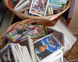 Large vintage baseball card collection in baskets