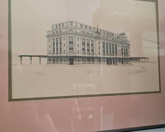 Framed architectural print of historic building