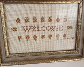 Cross-stitch Welcome sampler with pineapples