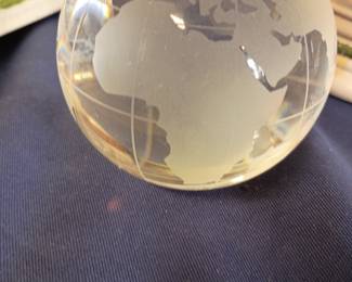 Etched crystal world globe paperweight