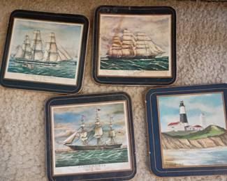 Nautical sailing ship and lighthouse coasters set