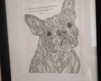 Framed zentangle French Bulldog pen-and-ink print