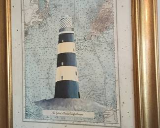 Framed St. John's Point Lighthouse print on nautical map