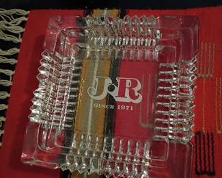 J&R Cigars glass serving tray and placemat