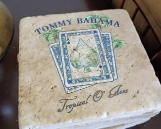 Tommy Bahama Tropical Aces travertine stone coasters