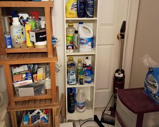 Bathroom shelving with toiletries and personal care