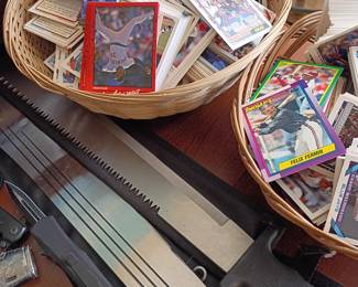 Vintage sports trading cards and hunting knife