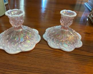 Fenton Lily of the Valley Opalescent Candle Holders