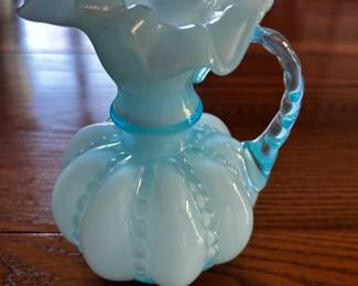 Fenton Blue Melon Vase w Ruffled Rim