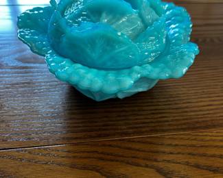 Antique French Porteiux Blue Opaline Cabbage Bowl