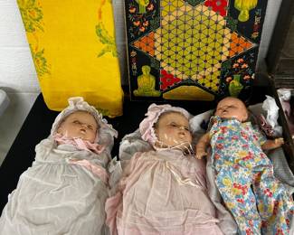 Antique Baby Dolls and Chinese Checker Board