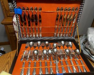 Italian Silverplate Service for 12 in Checkerboard Case