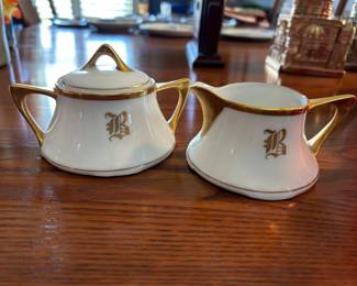 Porcelain Creamer and Sugar Bowl - Monogrammed w B