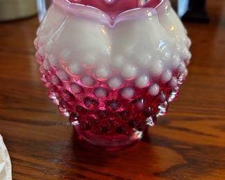 Fenton Cranberry Opalescent Hobnail Rose Bowl