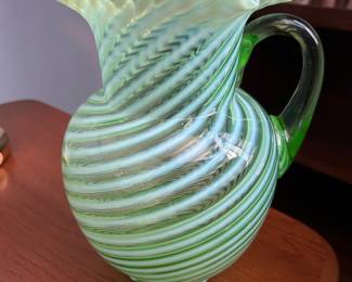 Fenton Green Sprial Optic Water Pitcher