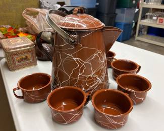 Vintage Cowboy Coffee Enamelware Caddy Set