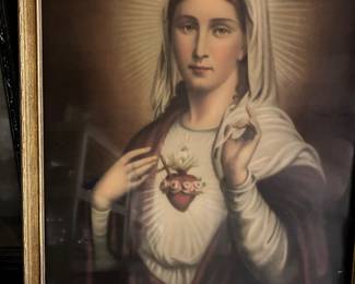 Antique Immaculate Heart of Mary Painting