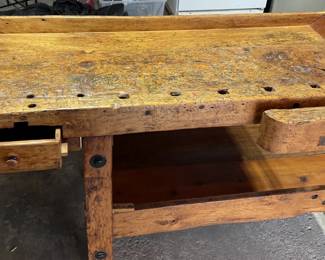 Incredibly cool (and heavy) antique work bench. I bet your projects will turn out really cool because of this table and all its memories ;)