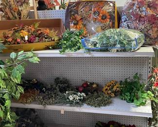 Silk greenery, flowers, and garland