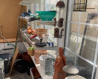 Yard art, pots, garden supplies