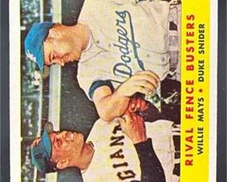 1958 Topps 436 Rival Fence Busters Willie Mays Duke Snider Giants