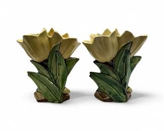Pair Of Vintage McCoy Pottery Double Tulip Vases