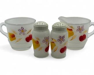 1950s BartlettCollins HandPainted Milk Glass Creamer  Sugar Set