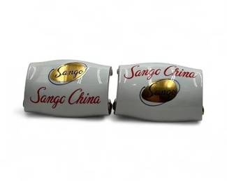 Two Vintage Sango China Advertising Counter SignsDisplay Holders