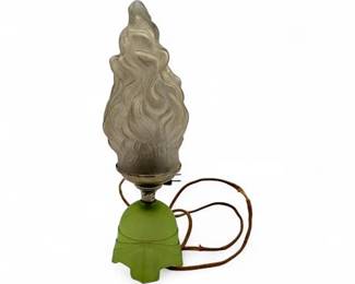 Art Deco Table Lamp With Frosted Glass FlameShaped Torch Shade